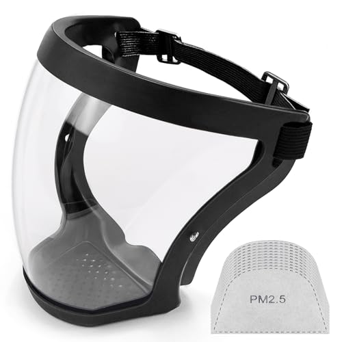 TUZHE Schützender Gesichtsschutz Antibeschlag-Vollgesichtsschutz transparenter Kunststoff-Gesichtsmaske mit verstellbarem Band für Erwachsene