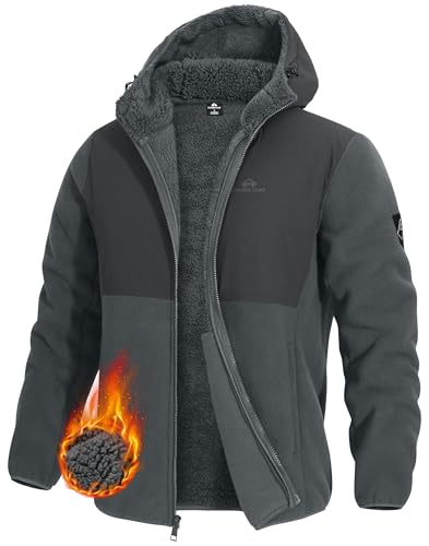 Pioneer Camp Herren Jacke Winter mit Sherpa Fleece Warmes Hoodie mit Kapuze winddicht Übergangsjacke für Männer ideal für Outdoor Alltag(Grey;XL)