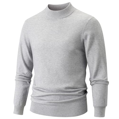 VEIISAR Herren Stehkragenpullover 360g - Dicke Variante - Pullover Wärme für Herbst/Winter - Weicher Bequemer Strickpullover (Hellgrau XL)