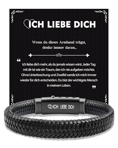 CheersLife Ich Liebe Dich Geschenke für Männer - Armband Valentinstag Jahrestag Geschenk für Ihn, Weihnachten Hochzeitstag Geburtstag Liebes Geschenk für Ihn Freund Mann Männer Lederarmband Partner