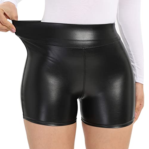 KBOPLEMQ Leder Shorts Für Damen Damen Hotpants Metallic Kurze Hose sexy Leder Booty Gogo Shorts glänzend Leder Hose Wetlook Ouvert Dessous Unterhose PU Leder Röcke Slim Bleistiftröcke Bodycon