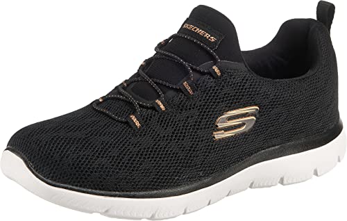 Skechers Damen Summits Leopard Spot sneakers, Black Mesh Rose Gold Trim, 39 EU