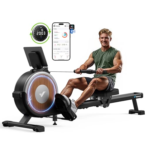MERACH Magnetisches Rudergerät für Zuhause, Bluetooth Rudergeräte mit 16 Widerstandsstufen, Upgrade auf Doppel-Slide-Rails, Maximale Belastbarkeit von 158 KG, Vertikale Aufbewahrung, Platzersparnis