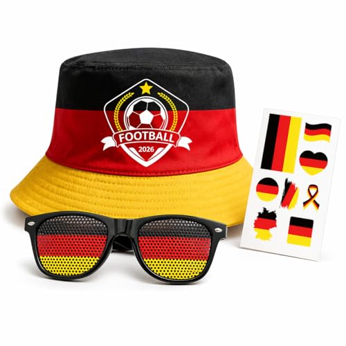 RAOPNHS Deutschland Fanartikel Für Die Wm 2026 Fanartikel Saison. 3-Teiliges Set: Fischerhut, Fanbrille & Stickerbogen –Hochwertiges Wm Fanartikel 2026 Set Für Stadion & Fanmeile