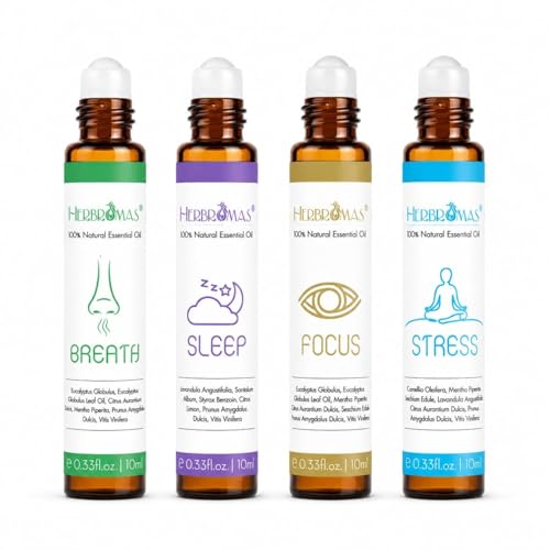 Roll-On-Sets mit ätherischen Ölen für die Aromatherapie, Roll-on-Set mit natürlicher, vorverdünnter ätherischer Ölmischung, für Frauen zur Hautpflege und für den Heimgebrauch, Packung mit 4 x 10 ml