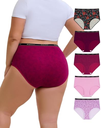 INNERSY Unterhosen Übergrößen Damen Hoher Bund Unterwäsche Frauen Damenslips Baumwolle Mehrpack 5 (52-54, 4 Blütenmeer/1 Purpurrot)