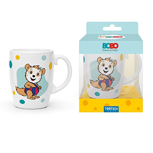 TRÖTSCH - BOBO Siebenschläfer Kindertasse blau Geschenktasse aus Porzellan: Kindergeschirr Tasse Porzellan Geschenk Geschenkidee Kinder Lieblingstasse: Kaffeetasse Teetasse Geschenkidee Geschenk Tasse