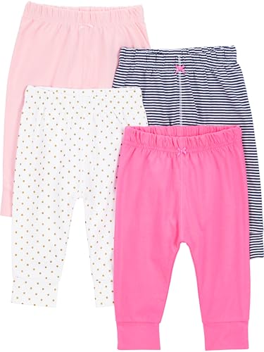 Simple Joys by Carter's Baby-Mädchen 4-Pack Pant Hose, Blasser Pfirsich/Marineblau Streifen/Rosa/Weiß Punkte, 0 Monate (4er Pack)
