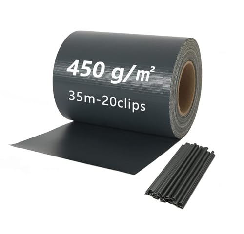 Naimorui PVC Sichtschutzfolie Sichtschutzstreifen Garten Sichtschutz Zaun Inkl. 20 x Befestigungsclips 450g/m² - Doppelstabmatten für Gartenzaun - (19cm*35m Anthrazit)
