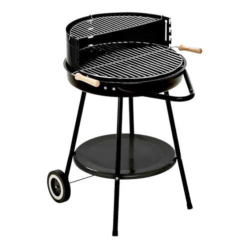 GRILLCHEF Holzkohlegrillwagen Corso | Emaillierte Feuerschale & höhenverstellbarer verchromter Grillrost (ø 48,5 cm) | Mit Rollen für einfachen Transport | inkl. Ablagetisch & Windschutz [Grau]