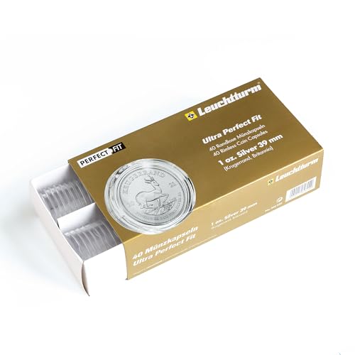 Leuchtturm 365350 Münzkapseln Ultra - 40 Stück für 1 Oz Silber-Münze wie Krügerrand, Britannia - durchsichtig, 39 mm
