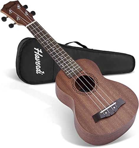 HAVENDI® Sopran Ukulele 21 Zoll Premium Hawaii Gitarre Aquila Saiten Mahagoni Holz inkl. Reisetasche für Anfänger und Profis