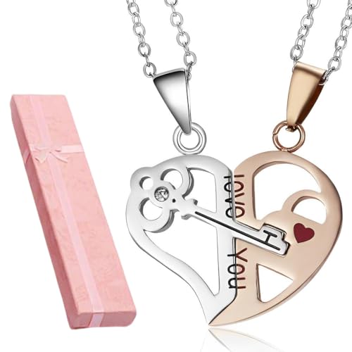 2 Stück Herz Pärchen Halskette, Partnerkette mit Pärchen Anhänger, Magnetische Halskette für Pärchen, für Freund Freundin Ehemann Ehefrau Bester Freund Geburtstag Muttertag Valentinstag