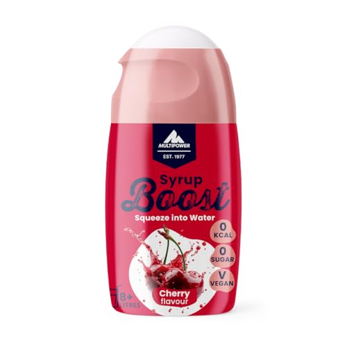Multipower Syrup Boost Kirsche (65 ml) – veganer, zuckerfreier Sirup für bis zu 8 L Wasser mit Geschmack – kalorienarmes Getränkekonzentrat