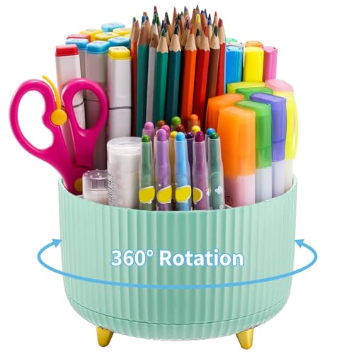 Marbrasse Schreibtisch Organizer,360 Grad Drehbarer Stifthalter für Schreibtisch Zubehör mit 5 Fächern,Stifte Organizer,Stift Aufbewahrungsbox für Büro Zuhause (Minzgrün)