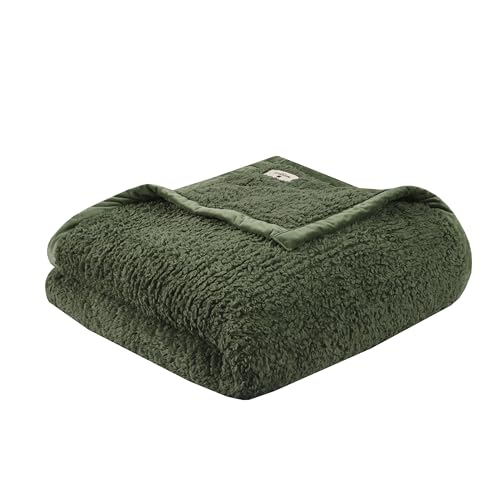 Woolrich Burlington Berberdecke, superweich, gemütlich, Leichter Bezug mit luxuriöser Samtbindung, modern, trendig, Ganzjahres-Tagesdecke, Bettwäsche-Set, Doppelbett, 167,6 x 228,6 cm, Grün