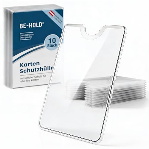 BE-HOLD 10 Stück transparente Scheckkartenhüllen (91 x 59 mm) – Robuste Hartplastik-Schutzhüllen für Bankkarten, Kreditkarten, Ausweis- und EC-Karten Schutzhülle mit Daumenausschnitt für Geldbörsen