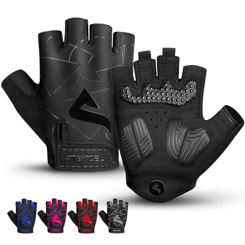 ATERCEL Fahrradhandschuhe Halbfinger für Herren Damen - Radsporthandschuhe MTB Handschuhe mit SBR-Polsterung für Radfahren, MTB, Fitness (L)