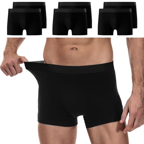 YouShow Boxershorts Herren Schwarz 6 Pack Baumwolle Unterhosen Männer Ohne Kratzenden Zettel Retroshorts Unterwäsche Boxer L