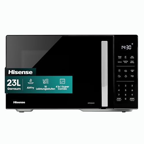 Hisense H23MOBS5HC Mikrowelle /23 L/900W/AirFry/4 in 1 Super Kombination/Memory Funktion/Mehrstufiges Garen/Auto Programme/10 Leistungsstufen/Quick Start/Auftaufunktion/Kindersicherung/Schwarz