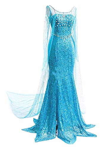 YOSICIL Damen Prinzessin Elsa Kleid Frauen Eiskönigin Kostüm Weihnachtsfeier Cosplay Halloween Karneval Fasching Party Verkleidung Festlich S-2XL