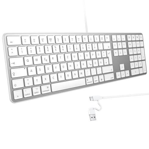 OMOTON Mac-Kabelgebundene-Tastatur mit Ziffernblock, Büro & Home(QWERTZ)