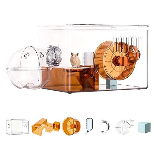 Biigdan 360° Vollansicht Hamsterkäfig 31.5x21.5x20.5cm,2 Etagen Belüftet Kleintierkäfig,Nagerkäfig mit 7 Mäusekäfig Zubehör,für Nager, Mäuse, Zwerghamster und andere Kleintiere zur Zucht und Haltung