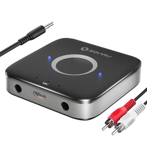 Aux Bluetooth 5.3 Adapter Stereoanlage, SONRU Bluetooth Empfänger Receiver Audio Adapter mit Aux 3.5 mm RCA Kabel Dual AUX Ausgänge für Autoradio Home Stereoanlage
