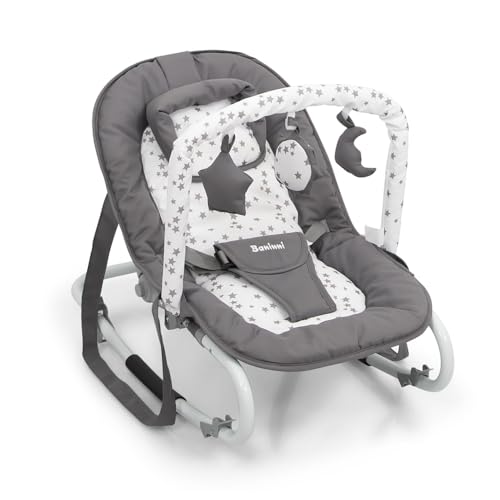 Baninni Stelano Star Babywippe, Liegestuhl ab der Geburt, feste Position oder Schaukel, verstellbare Rückenlehne, mit Spielstange und Kissen, Stelano Star