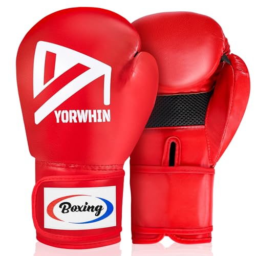 JUOIFIP Boxhandschuhe, Männer und Damen Boxhandschuhe zum Boxsack Sparring Training, MMA Kampfsport, Muay Thai, Kickboxen & Kampfsport 12oz (Rot)