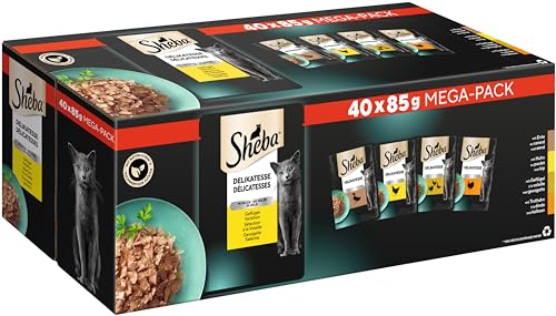 Sheba Delikatesse in Gelee, Katzen Nassfutter mit feiner Geflügelauswahl, 40 x 85g
