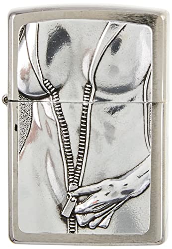 Zippo Sturmfeuerzeug - Zipper Girl, Brushed Chrome, Emblem - Nachfüllbar - Wiederverwendbar - Windfestes Design - Geschenkbox - Made in USA