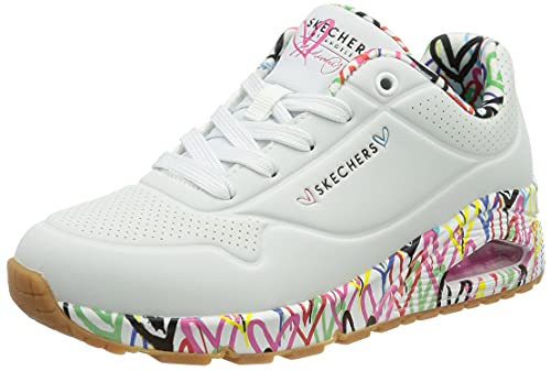 Skechers Damen Uno Loving Love Sneakers, White Durabuck Multi Colored Mesh Trim, 41 EU