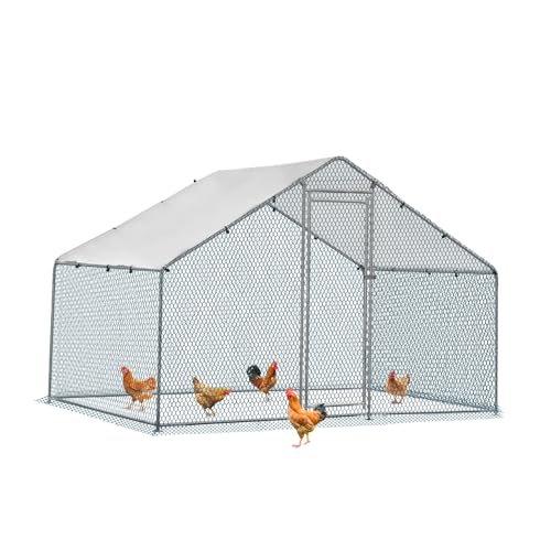 LEADZM Hühnerstall, 2x2x2 m freilaufgehege hühner, 4 m² Großes Hühnergehege mit Wasserdichtetem PE, aus verzinktem Stahl, Spitzdach