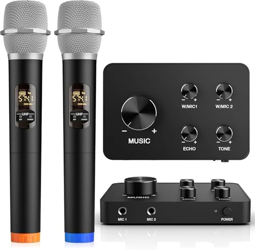 voijump Mikrofon Kabellos Set UHF – Dual Karaoke Mikrofon Funkmikrofonen mit 2x8 Frequenzen, 100ft Reichweite für Karaoke, Gesang, Kirche, Lautsprecher, PA System