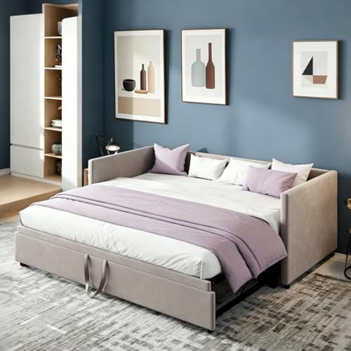 YNYHTER Schlafsofa 90/180 x 200 cm,Tagesbett Ausziehbar,Schlafsofa 200 cm Breit,Schlafcouch Ausziehbar,Schrankbett mit Sofa Polsterbett Doppelbett,Samt,ohne Matratze (Grau, 90/180 x 200 cm)