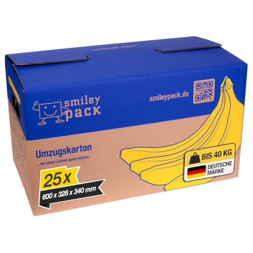 smiley pack 25 Umzugskartons stabil 600x328x340 mm, bis 40 kg Bananenkiste