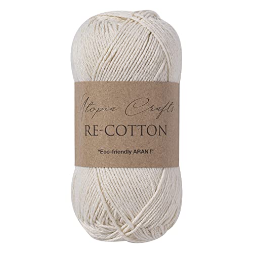 Utopia Crafts Re-Cotton Strickgarn, 100 g, cremefarben, Creme