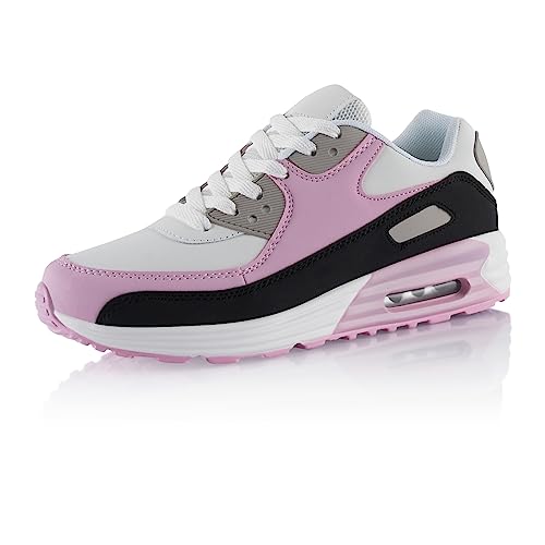 Fusskleidung® Damen Herren Sportschuhe Dämpfung Sneaker leichte Laufschuhe Rosa Schwarz Weiß EU 36