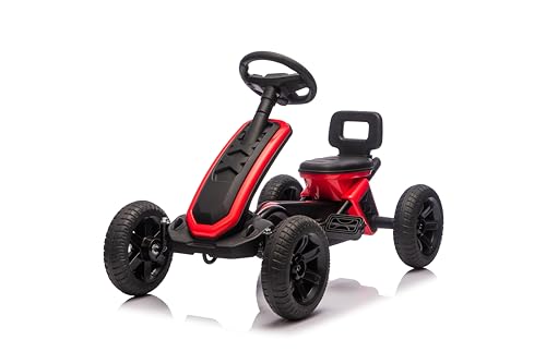 NINODOVAE Kinder Go-Kart, Pedal Go-Kart mit verstellbarem Sit, aufblasbare Eva-Reifen, für Kinder ab 2 Jahren, rot