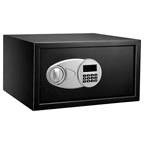 Amazon Basics Tresor aus Stahl, Sicherheit für Zuhause, mit digitaler Tastatursperre – für Bargeld, Schmuck, Ausweise, Dokumente, 28 l, 43 cm x 37 cm x 23 cm (B x T x H), Schwarz