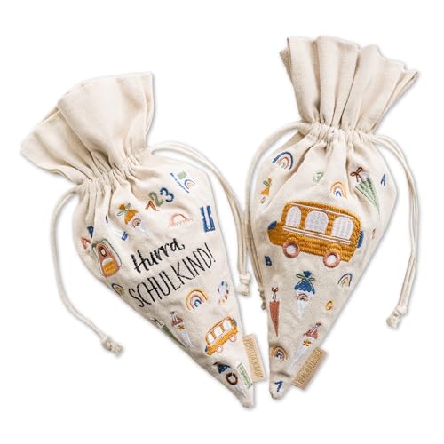 Papierdrachen 2er Set Geschenkbeutel Schultüten Design - Einschulungsgeschenke - 32 x 18 cm, Pastellfarben, Bestickt - Leicht & Langlebig