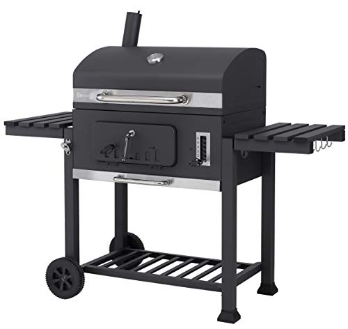 tepro Toronto XXL, Holzkohlegrill / Grillwagen, Grillfläche: ca. 71,5 x 46 cm, Edelstahl-Griff, Thermometer und höhenverstellbarer Kohlebene, Kaminanzug und Kohleklappe, Maße ca. 152 x 73 x 137 cm