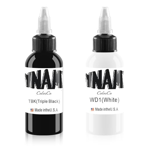 2 Flaschen Tattoo-Tinte, reine schwarze Tinte - helle weiße Tattoo-Tinte für menschliche Tätowierungen oder experimentelle Haut, schwarz plus weiß (30 ml)