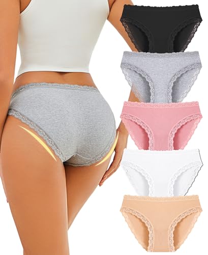 ALL OF SHE Baumwolle Unterwäsche Damen Unterhosen Frauen Slip Baumwoll Spitze Slips Mehrpack Soft Hipster Sexy Panties Unterhose Women Underwear Weich 5er Pack-M