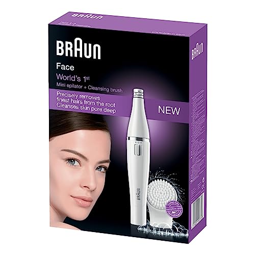 Braun FaceSpa Gesichtsepilierer Damen, Damenbart Entferner, Gesichtsreinigungsbürste, Haarentfernung und Reinigung, Wasserdicht — 810, Weiß/Silber