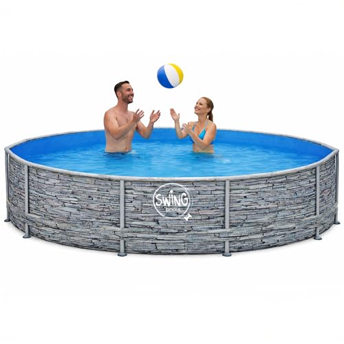 HAF - Swing Frame Pool rund Stein-Optik (Ø 305 cm, 76 cm tief) - Gartenpool mit 4.500 Liter - Robust, UV-geschützt & korrosionsbeständig - Stabiler Metallrahmen - Schnellaufbau ohne Werkzeug