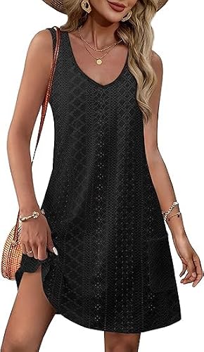 Desol Damen Sommerkleid V-Ausschnitt ärmellos mit Taschen