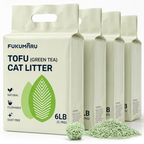 FUKUMARU Tofu Katzenstreu 10,8 kg - Klumpendes Katzenstreu, Geruchsbekämpfung mit grünem Teearoma, staubfrei und leicht klumpend, spülbar in der Toilette.