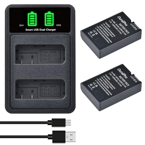 DuraPro 2Pc EN-EL14 EL14A Akku Battery + LED Dual Charger für Nikon P7800 7700 7100 7000 D5600 D5500 D5300 D5200 D5100 3000 Series D34000 D33 00 D3200 D3100 DLSR